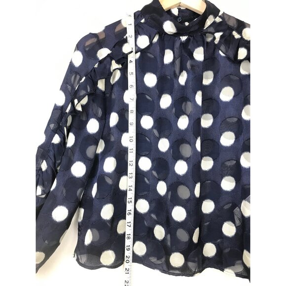 Zara Navy Polka Dot Ruffle Sleeve Top Size X-Small - Picture 10 of 11